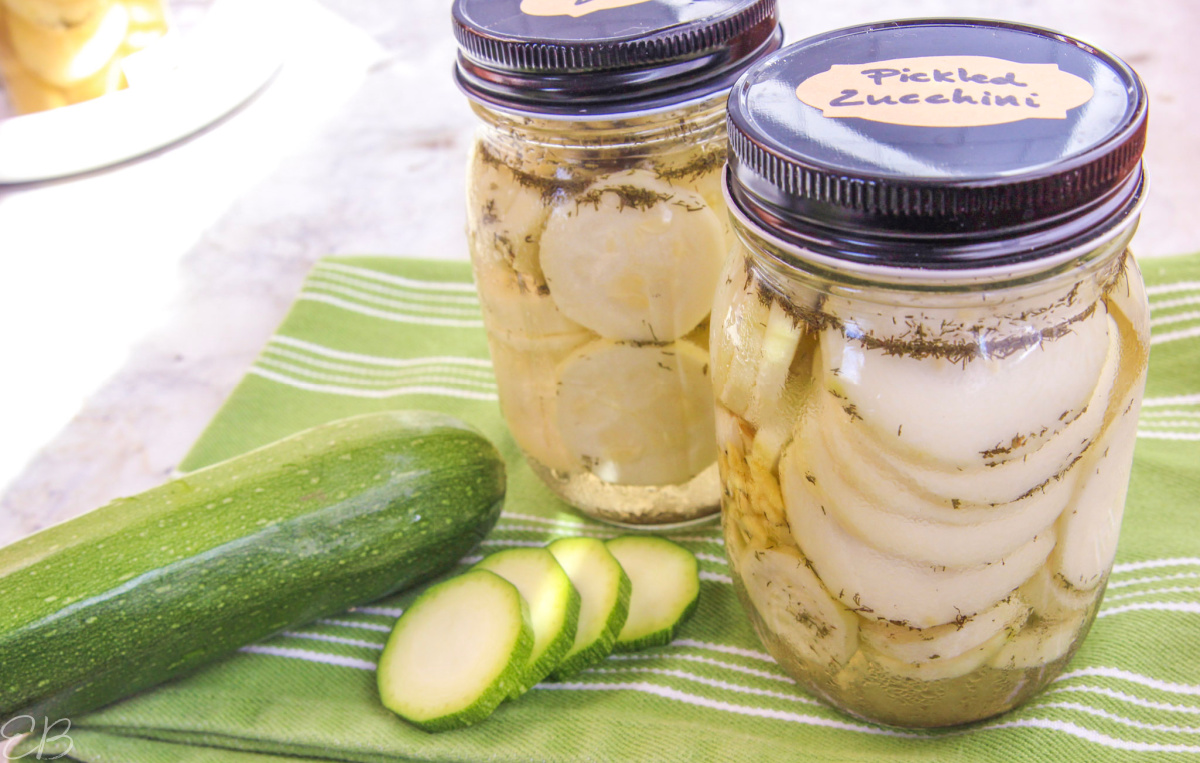 2 jars of pickled zucchini, labeled