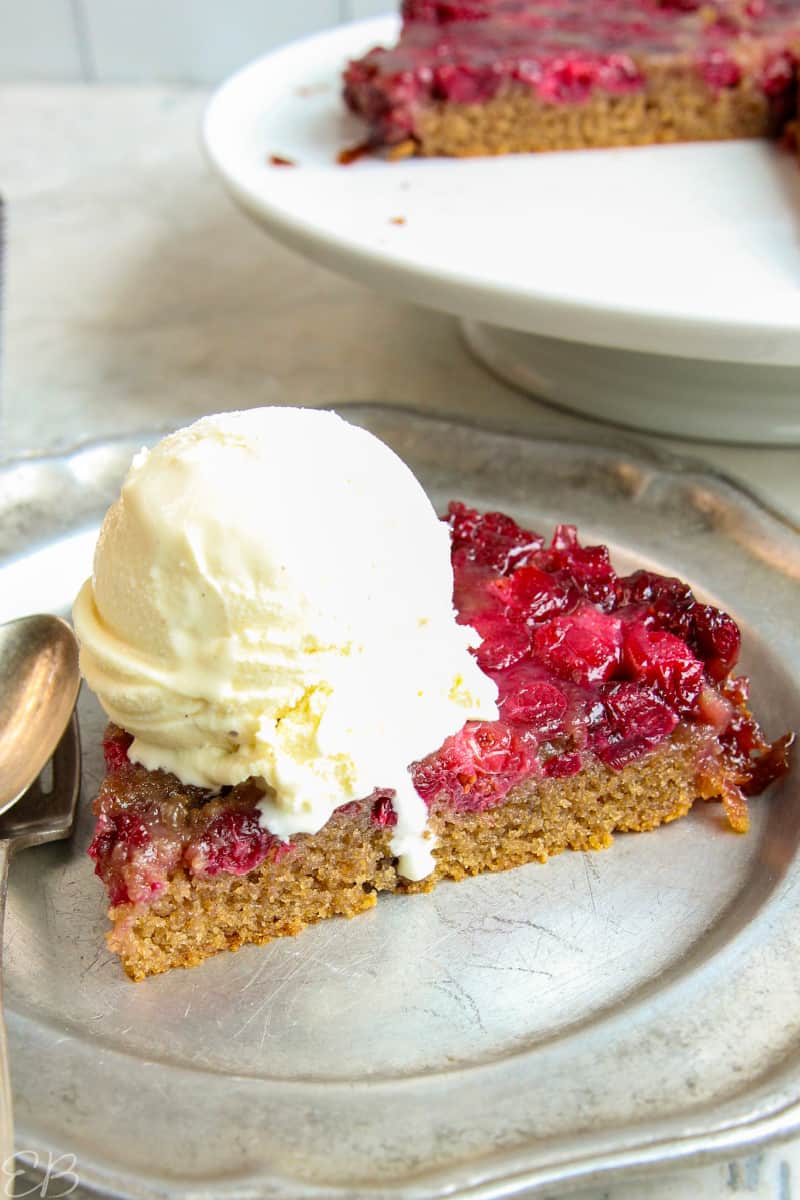 vanilla ice cream on paleo cranberry upside down cake