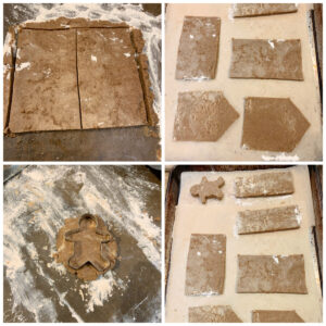 4 photos of aip gingerbread house process
