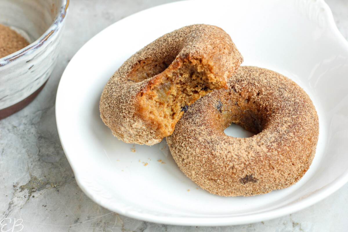 a bite out of paleo aip morning glory donut on white plate