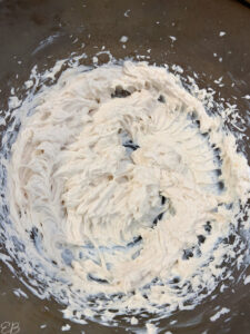 AIP Buttercream Frosting made with palm shortening, in the bowl after beating