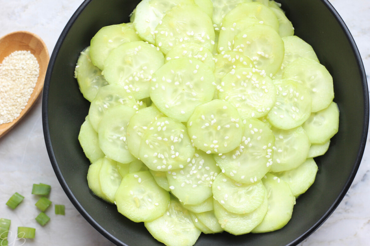 overhead view of japanese cucumber salad