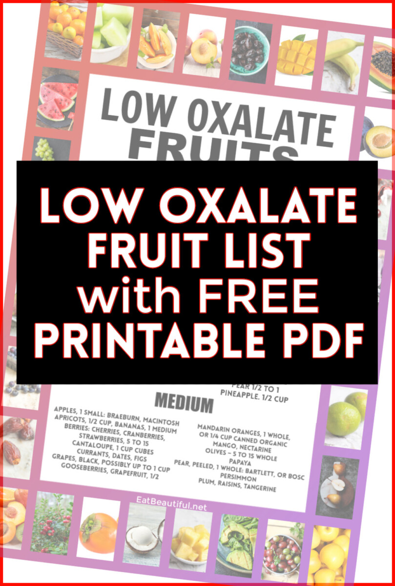 A Low Oxalate Fruits List with overlay that says: Free Printable PDF
