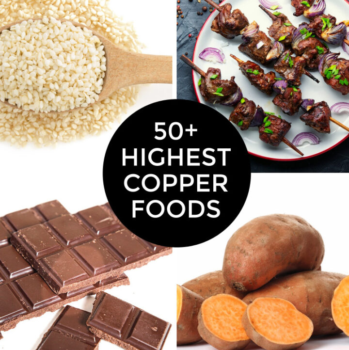 4 photos of high copper foods with article title: 50+ Highest Copper Foods overlay