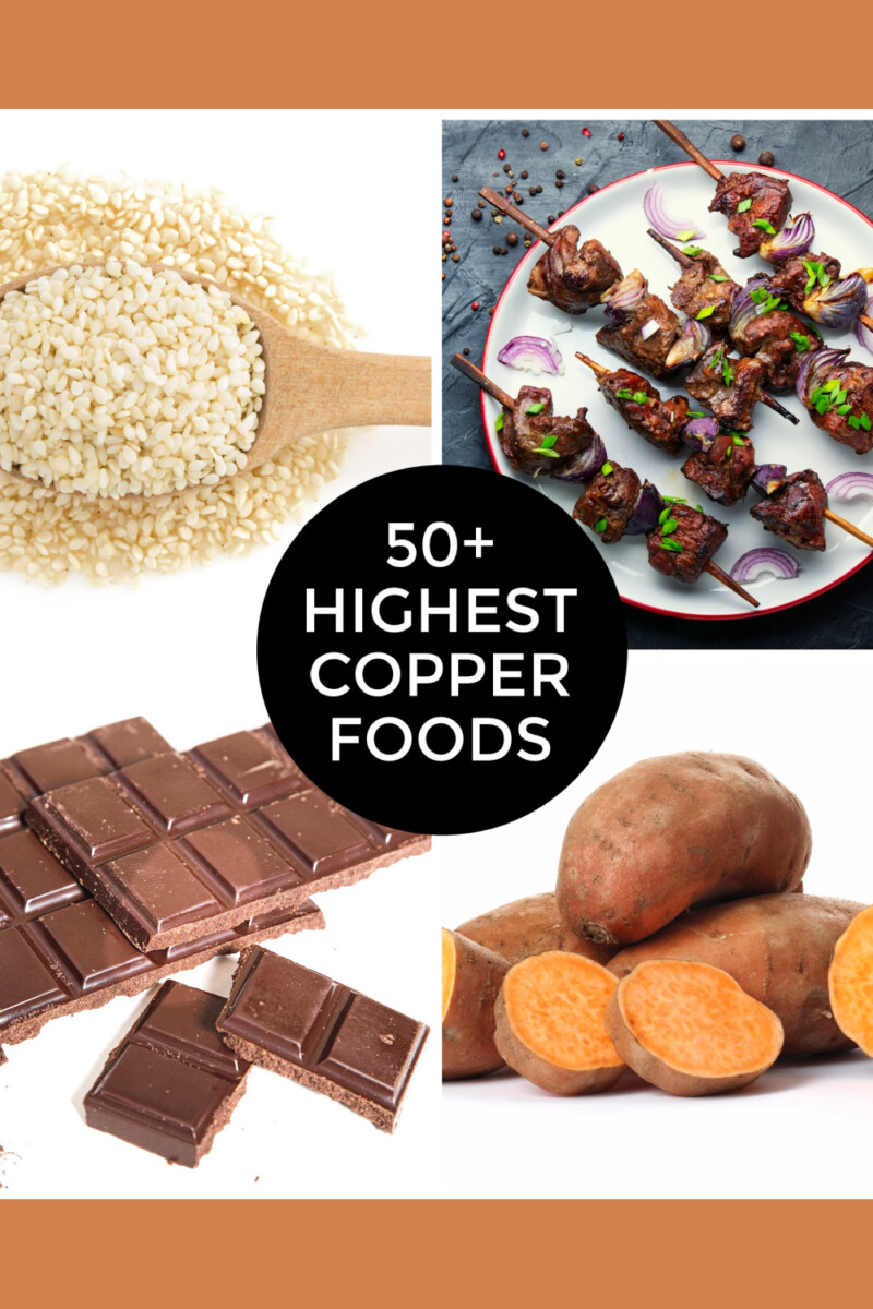 50+ Highest Copper Foods title overlay on 4 photos of high copper foods