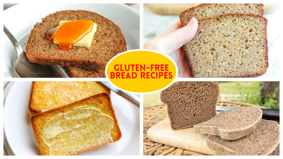 4 PHOTOS of Gluten free bread recipes with text overlay of that title