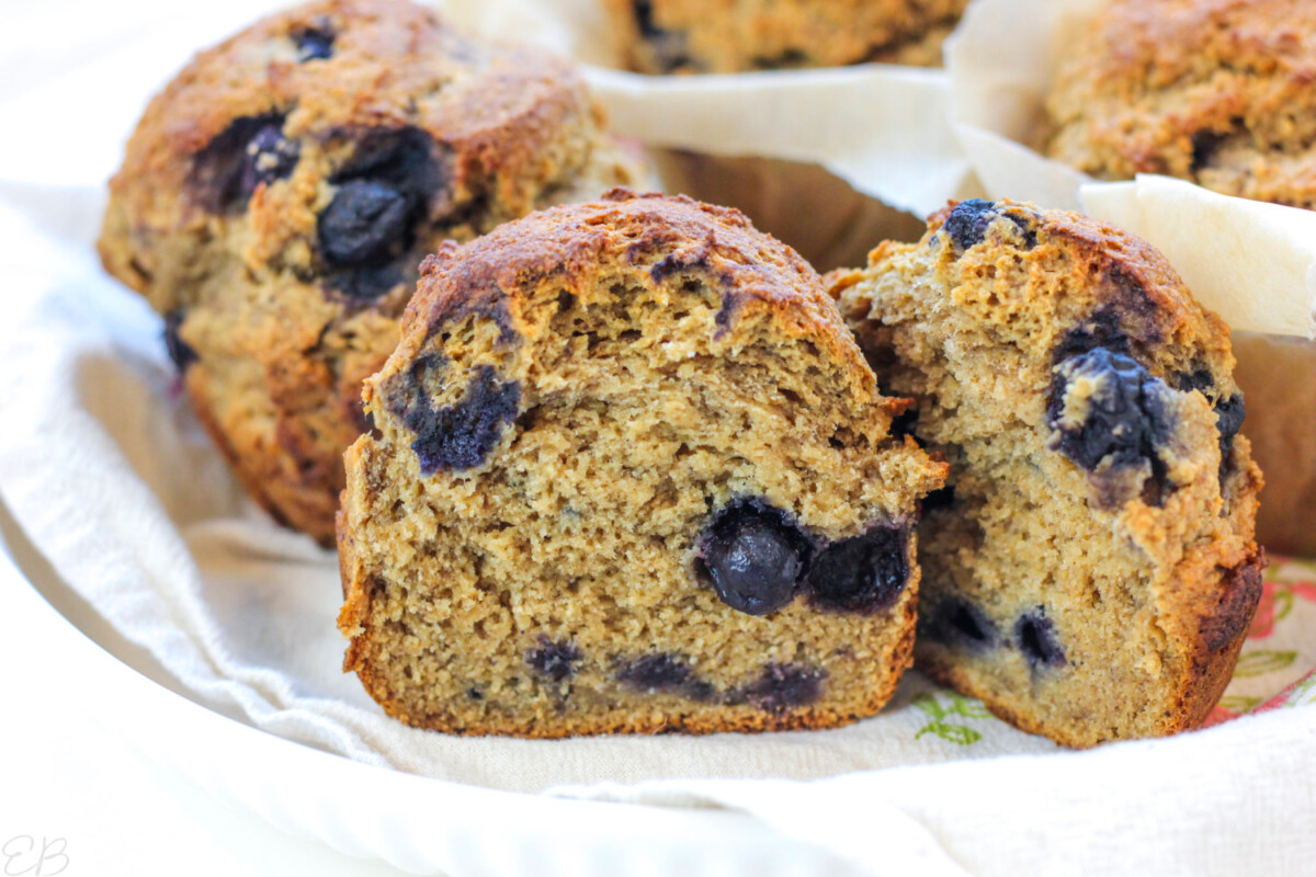 cut open vegan gluten free banana blueberry muffins