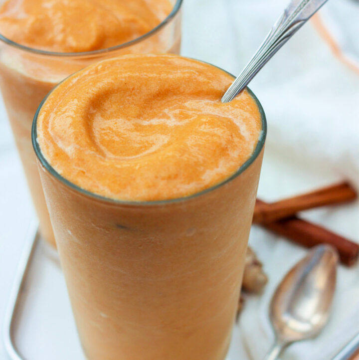 two glasses of carrot cinnamon smoothie