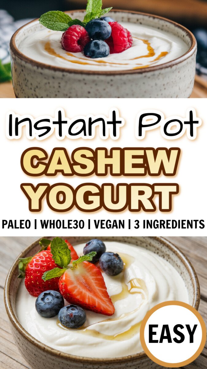 two photos of instant pot Cashew Yogurt with berries on top