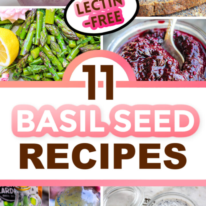 6 basil seed recipe photos with title overlay: 11 Basil Seed Recipes