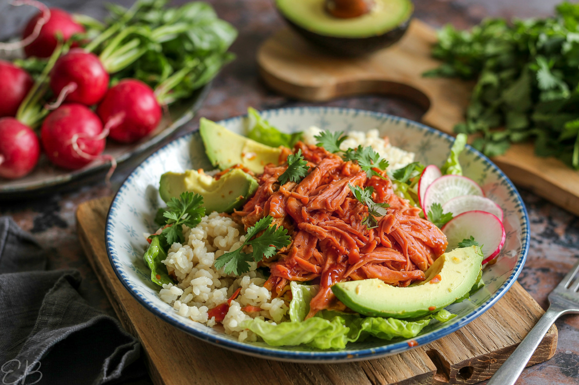 Paleo AIP BBQ Chicken Salad Bowl composed with various ingredients