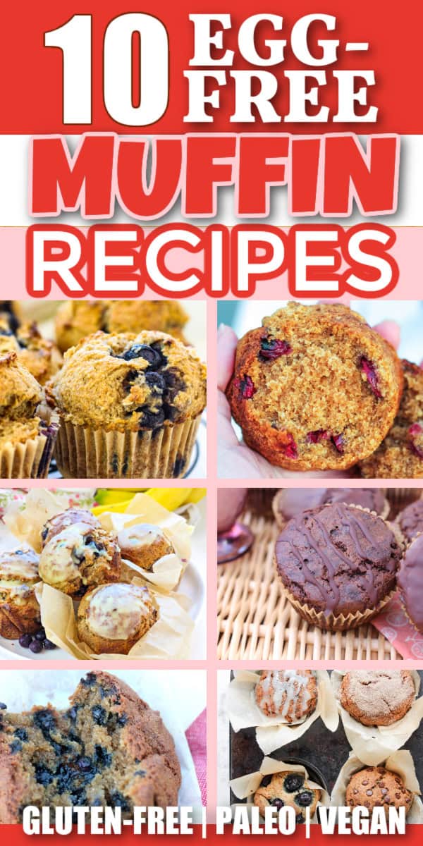 6 egg free muffin photos with text overlay: 10 Egg-free Muffin Recipes