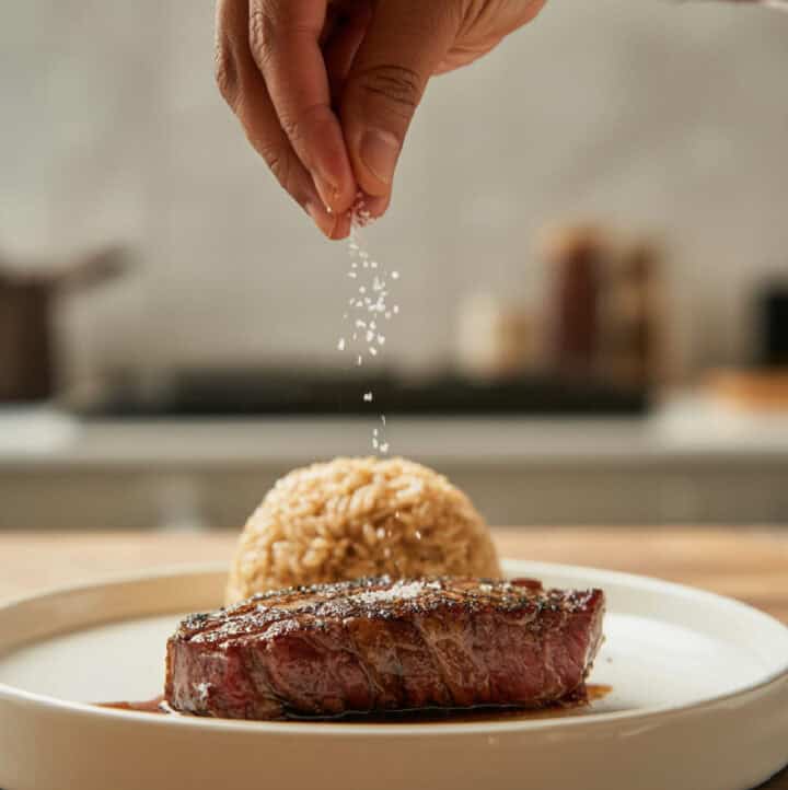 MSG bring sprinkled on a juicy steak