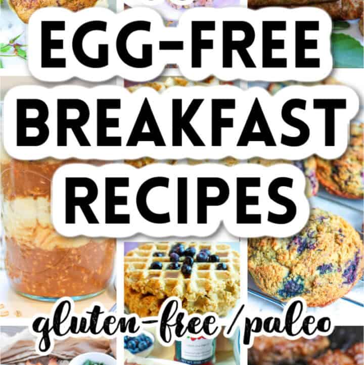 60+ Egg free breakfast recipes text overlay on 9 photos of egg free breakfast ideas