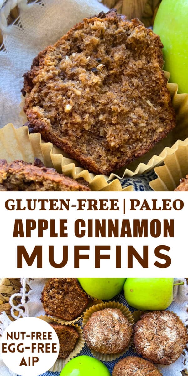 2 photos of gluten free paleo aip apple muffins with recipe title overlay