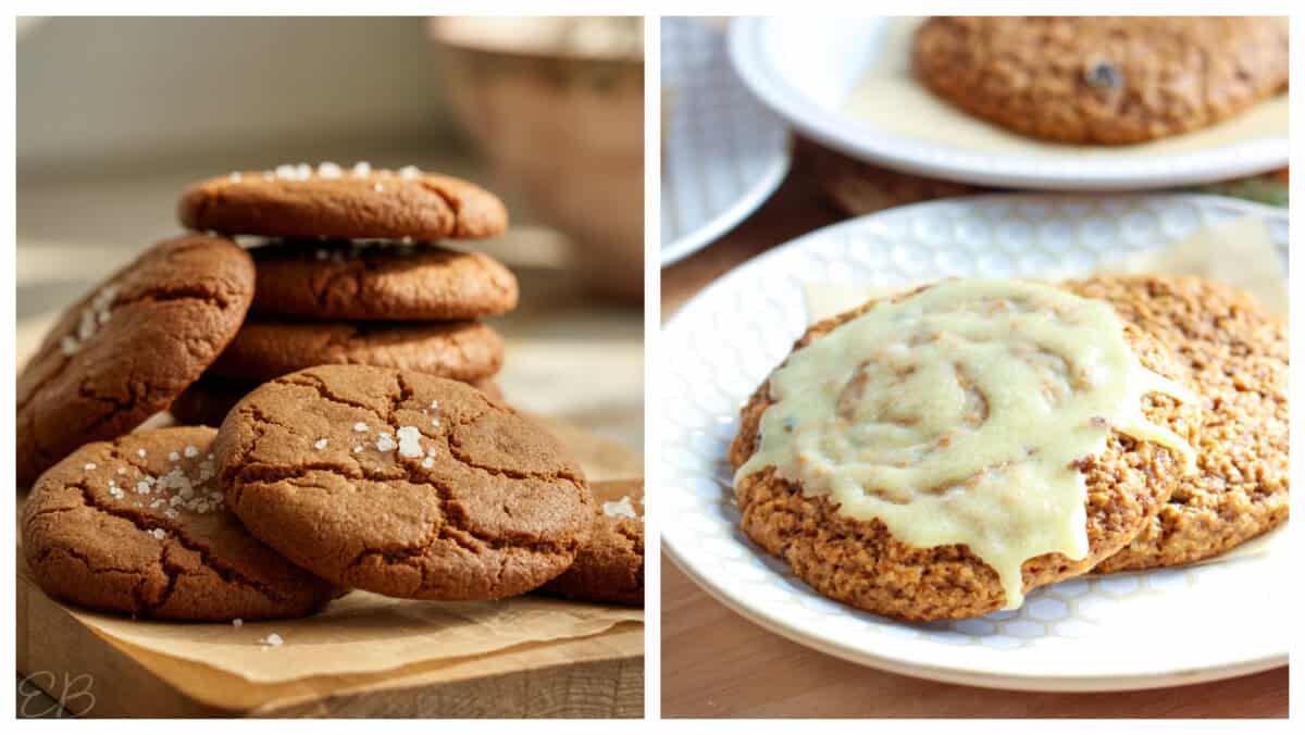 molasses cookies and oatmeal cookies for Christmas, made healthier with oat flour