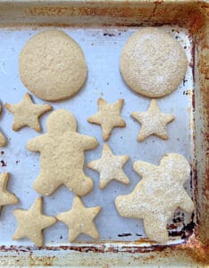 vegan gf sugar cookies on cookie sheet process photo, after baking