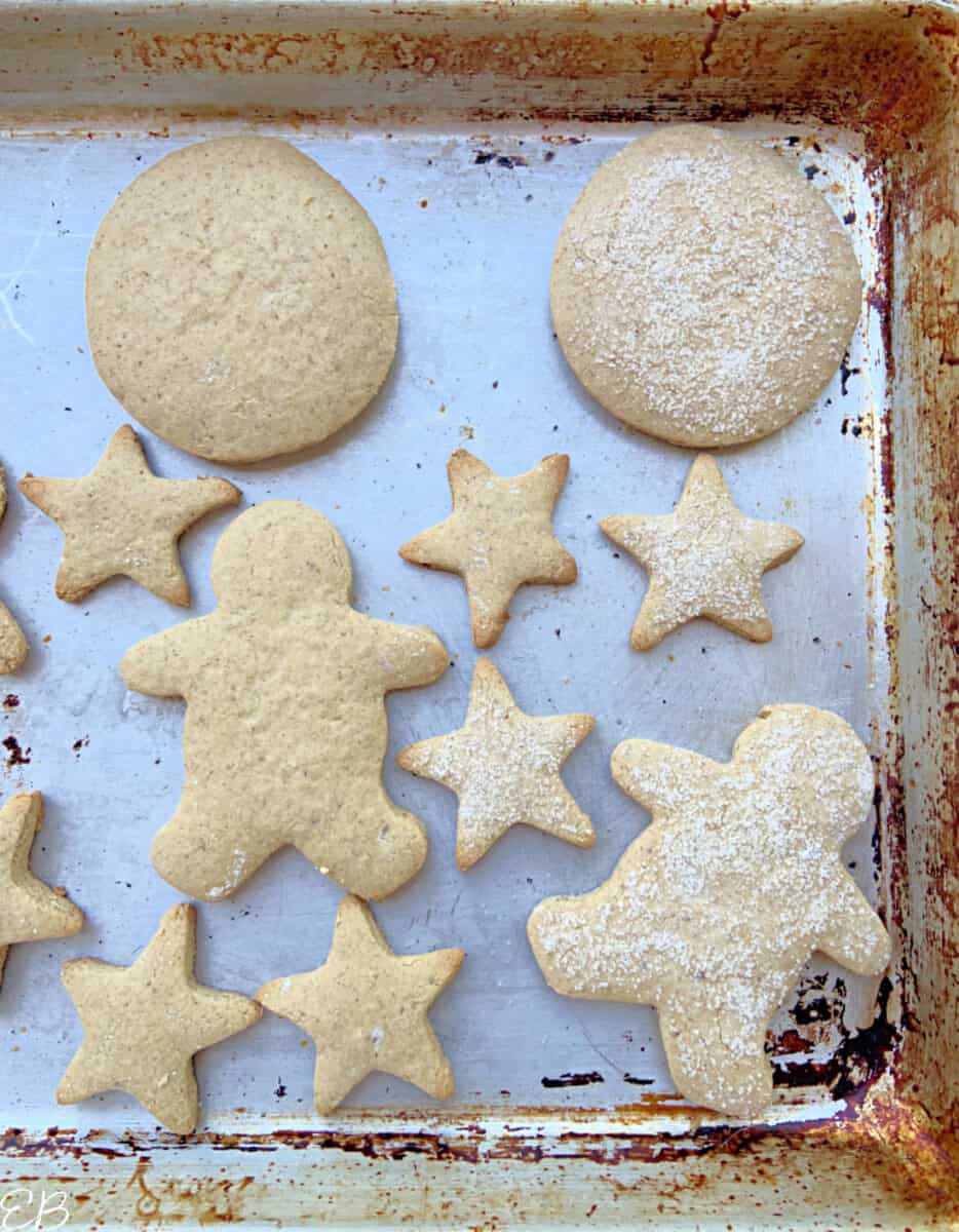 vegan gf sugar cookies on cookie sheet process photo, after baking
