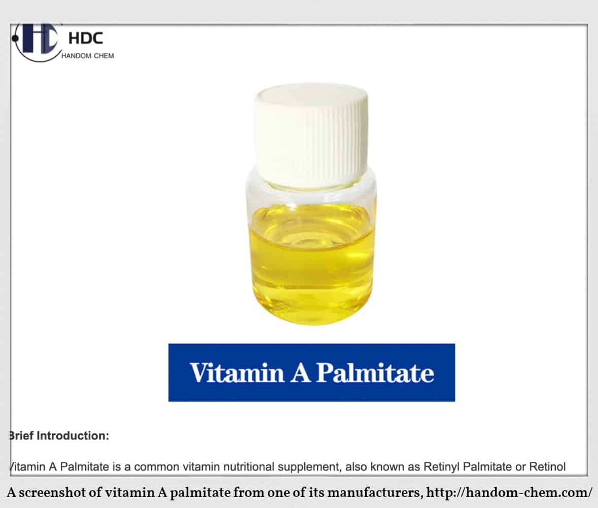 a screenshot of vitamin A palmitate