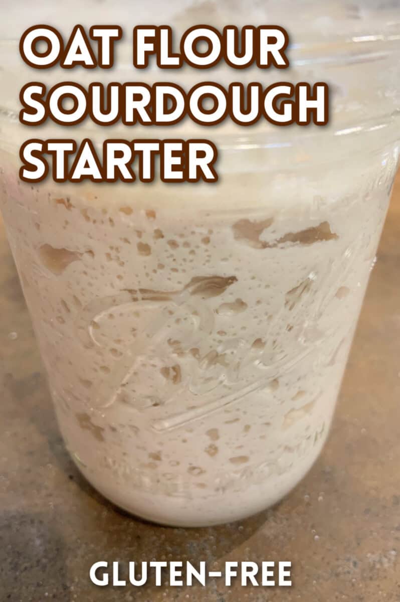 mason jar of very bubbly oat flour sourdough starter
