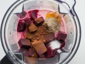 process photo of chocolate beet smoothie for constipation
