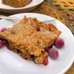 one piece of Cran-Strawberry Healthy Coffeecake Bars on white plate