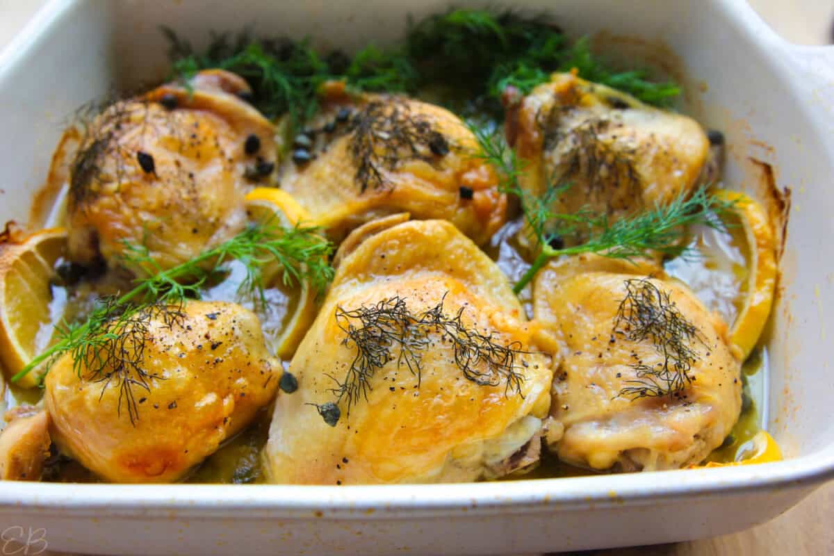 Easy baked chicken piccata in casserole dish