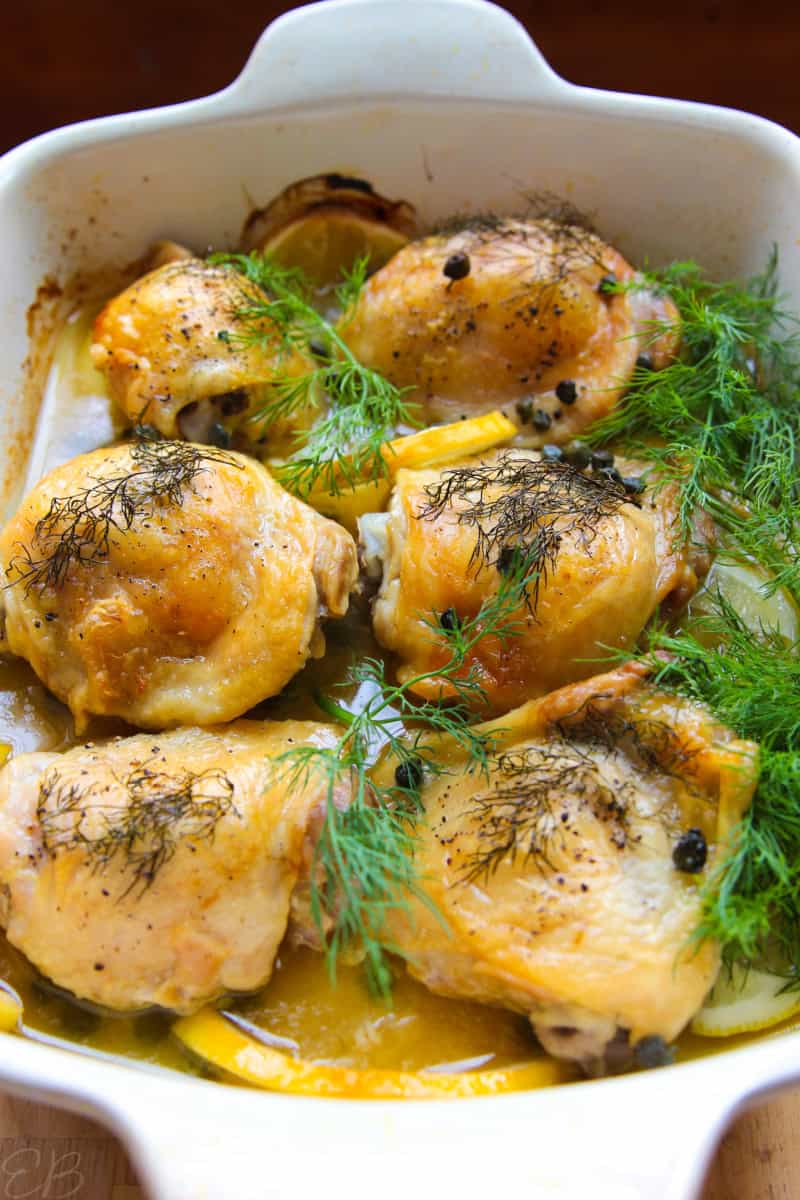 Easy baked chicken piccata in casserole dish