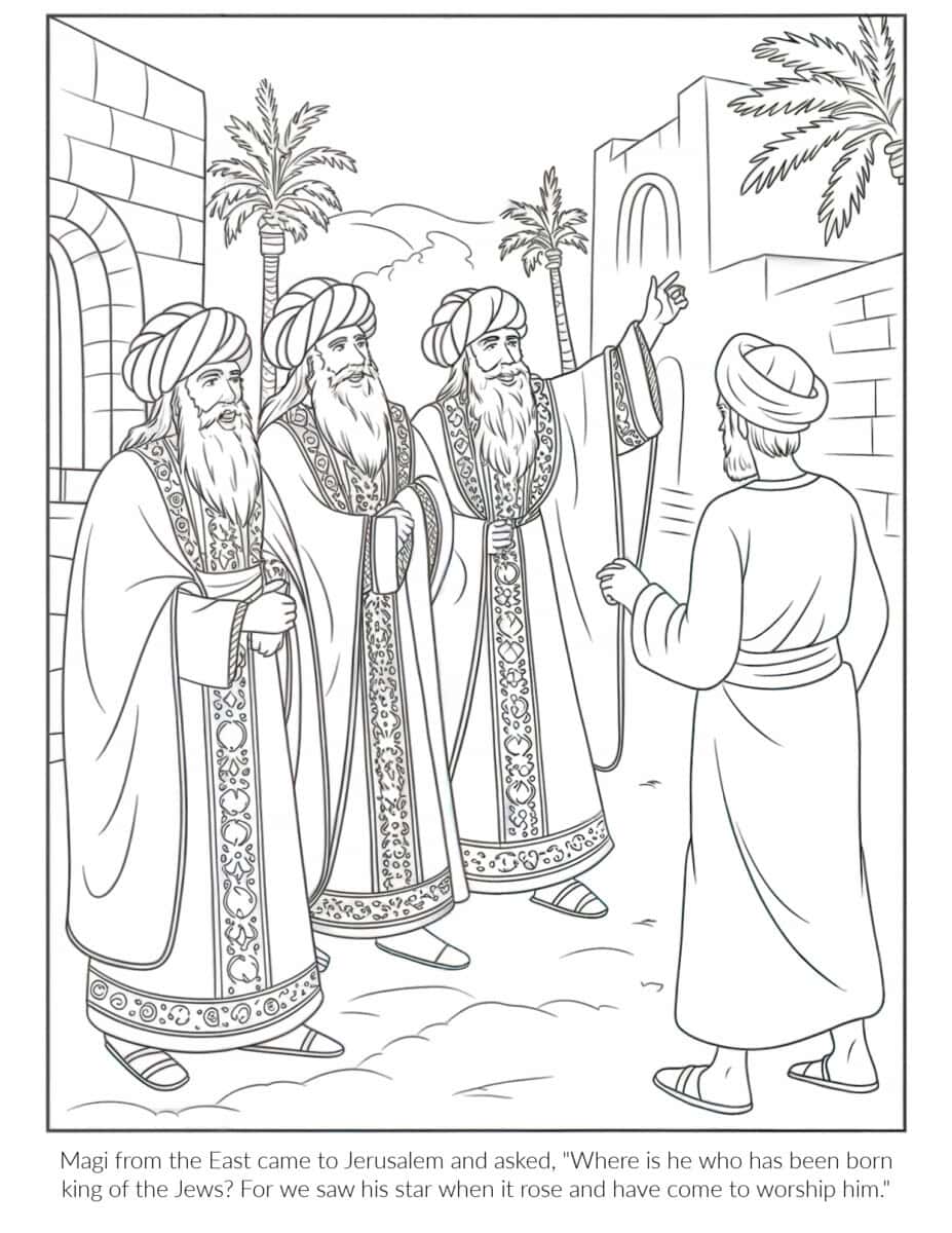 the wise men looking for Jesus coloring page