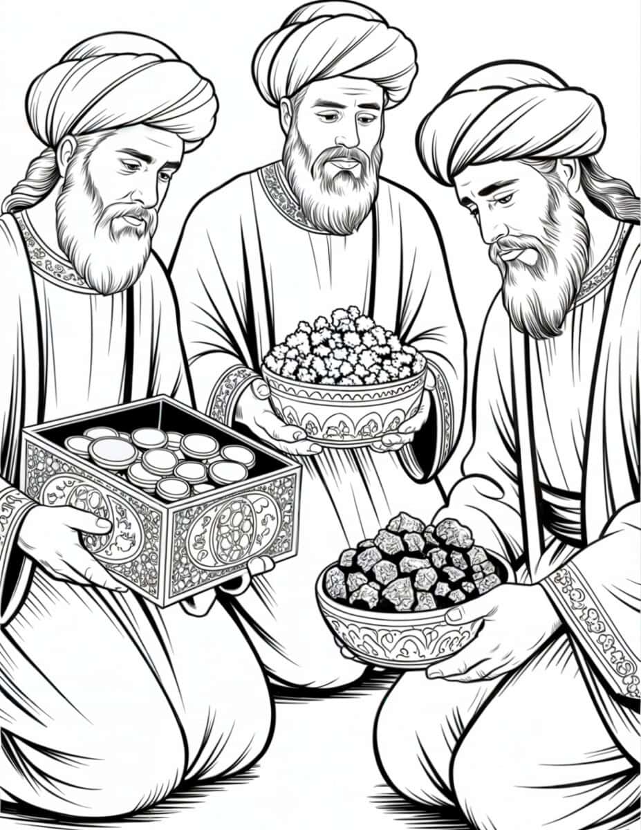 wise men bringing their gifts coloring page