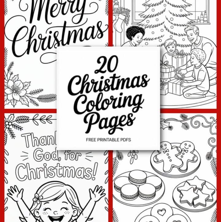 20 Christmas Coloring Pages with 4 examples images