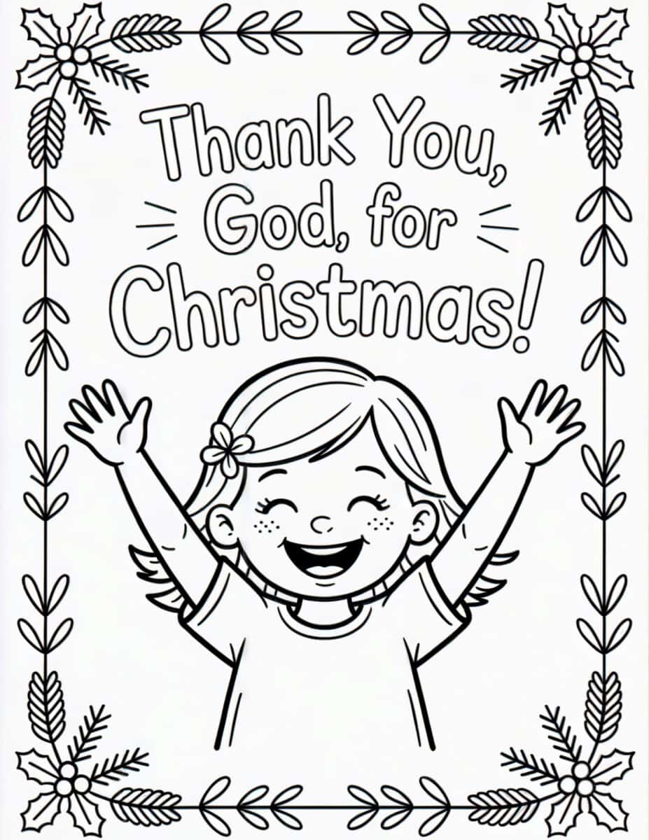 Thank you, God, for Christmas! coloring page
