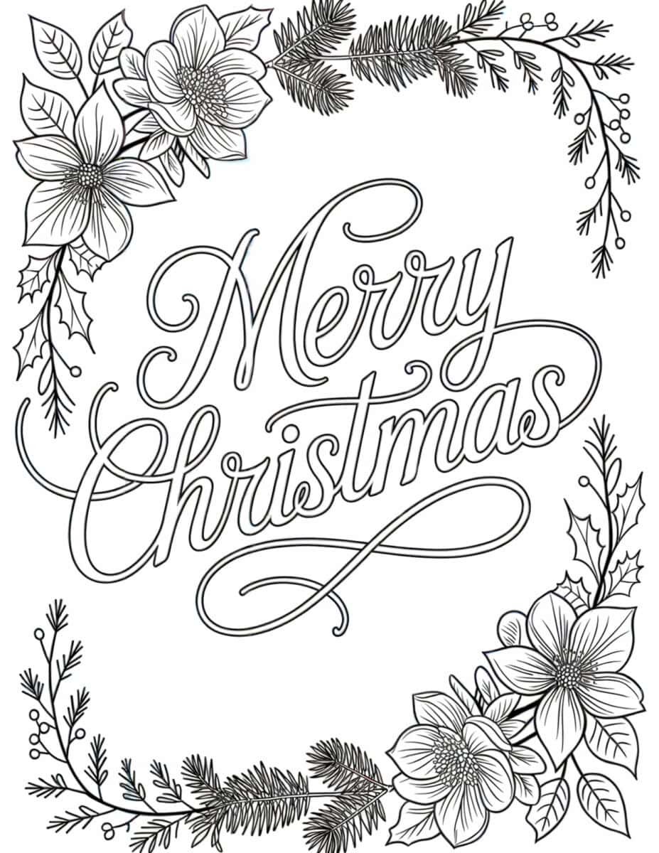 Merry Christmas coloring page botanical