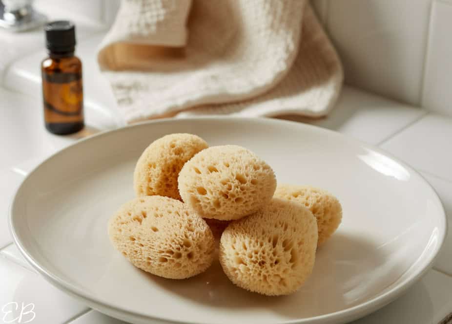 sponge tampons on plate with eo in background