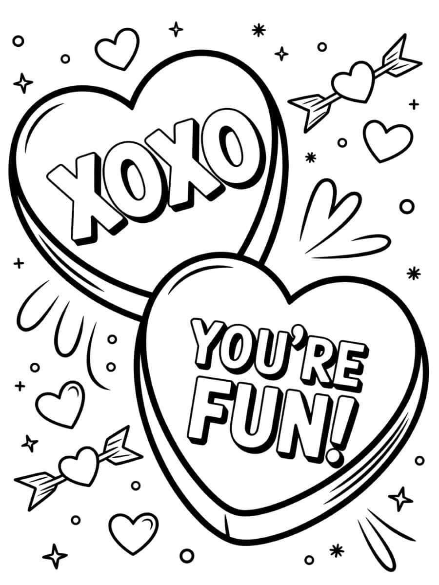 heart candies image coloring page for valentine's day