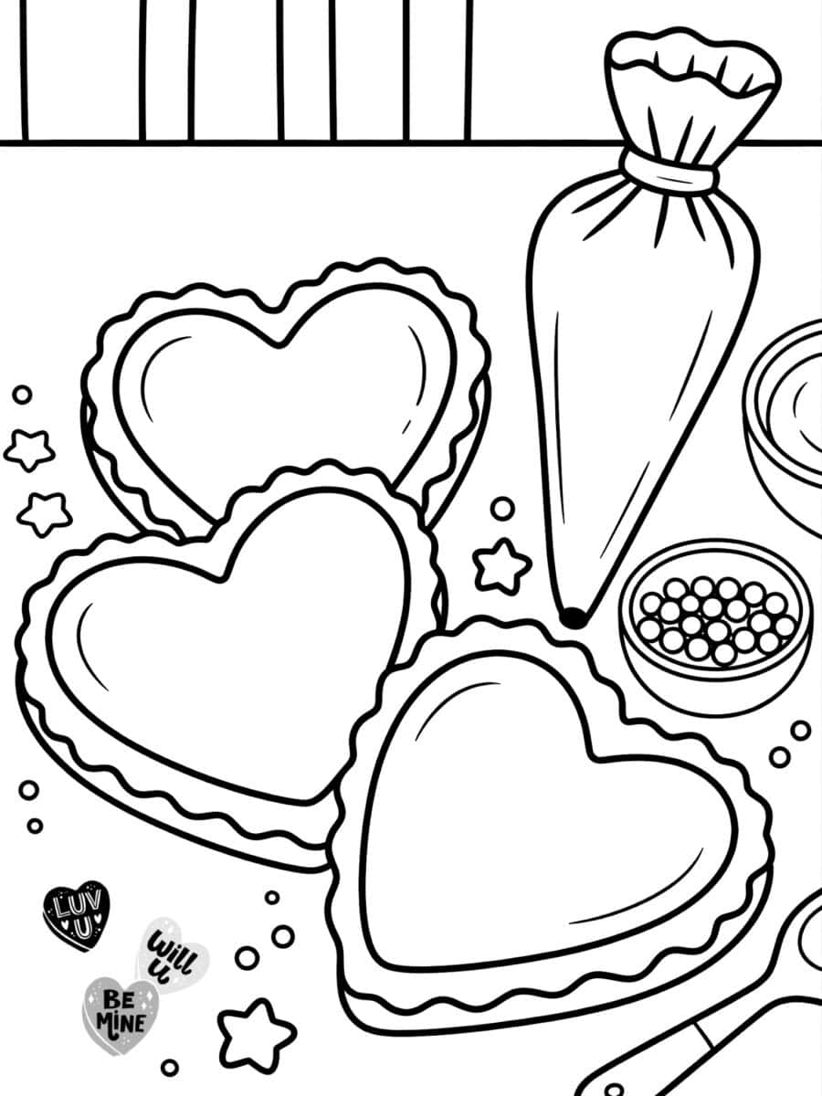 decorating cookies for valentine's day coloring page