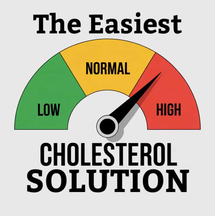 The Easiest High Cholesterol Solution text overlay with dashboard-style gauge