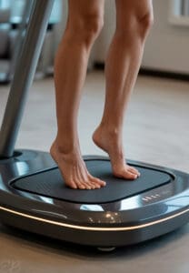 a woman doing calf raises on a vibration plate