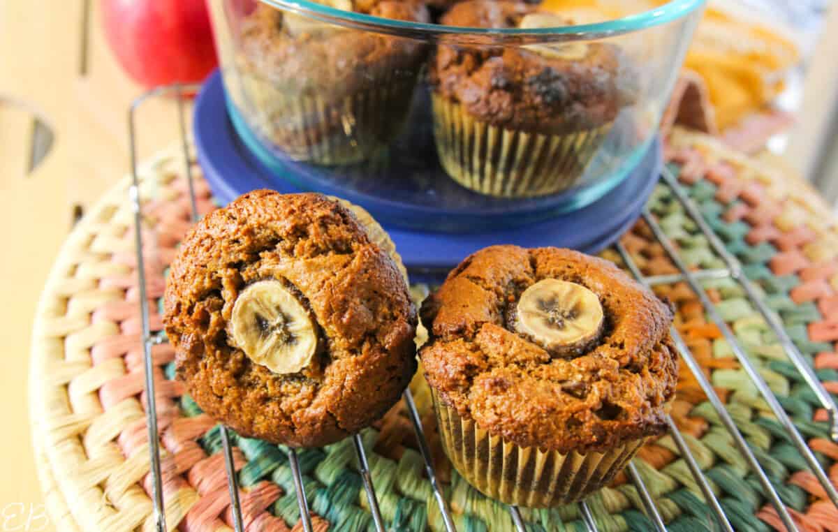 two gluten free vegan banana apple muffins
