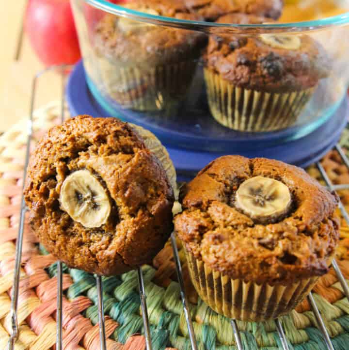 two gluten free vegan banana apple muffins