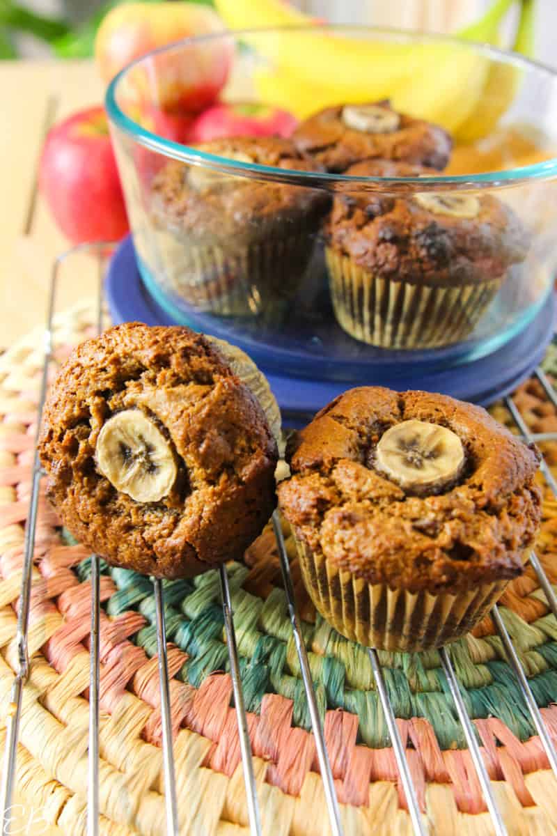 two gluten free vegan banana apple muffins