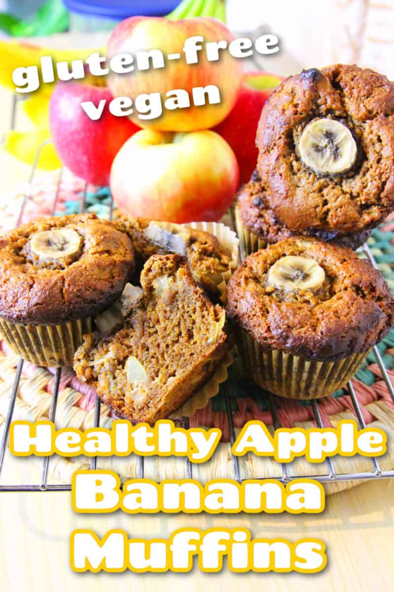 a pile of Healthy Apple Banana Muffins cooling on rack