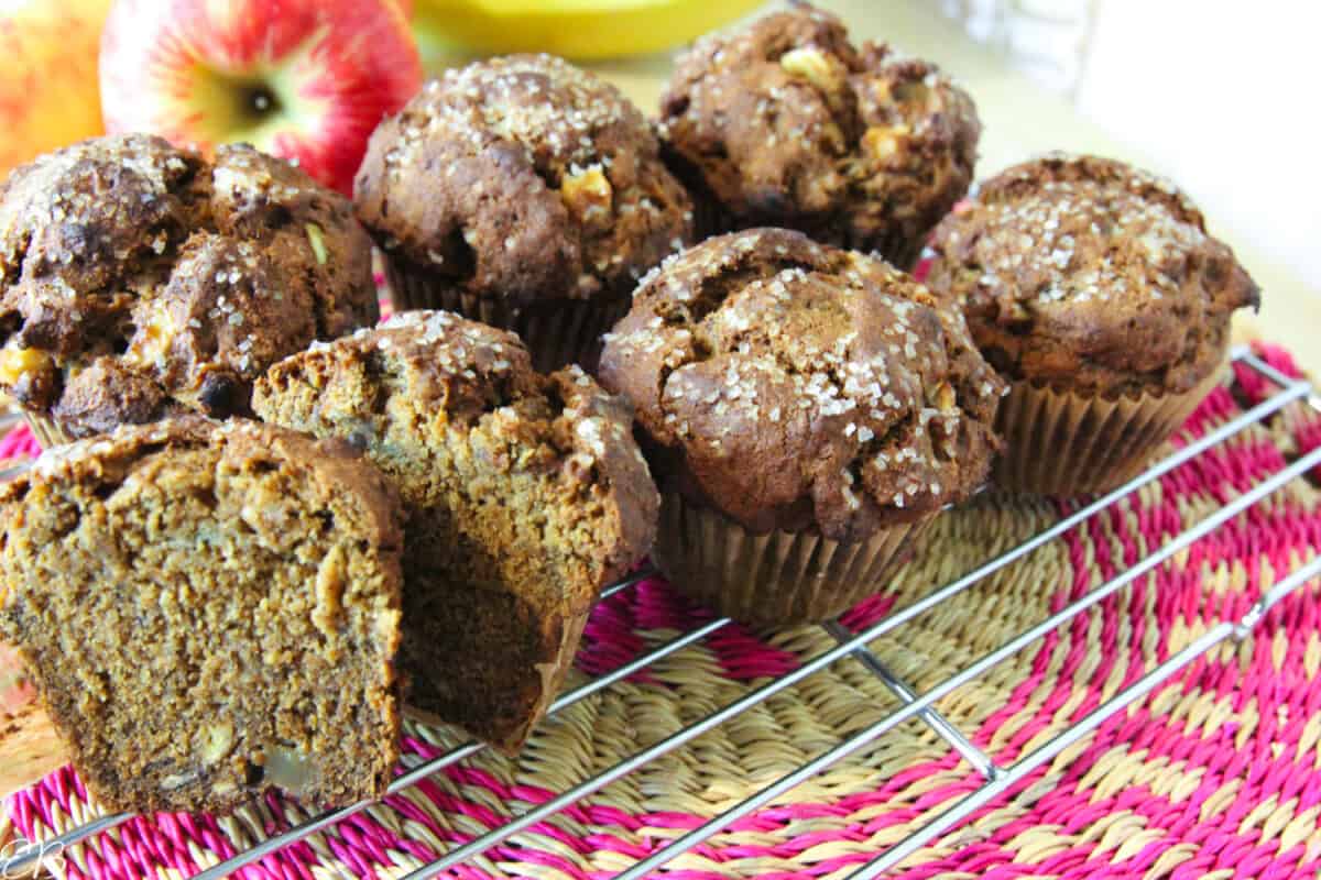 landscape view of 6 jumbo muffins cooling on rack