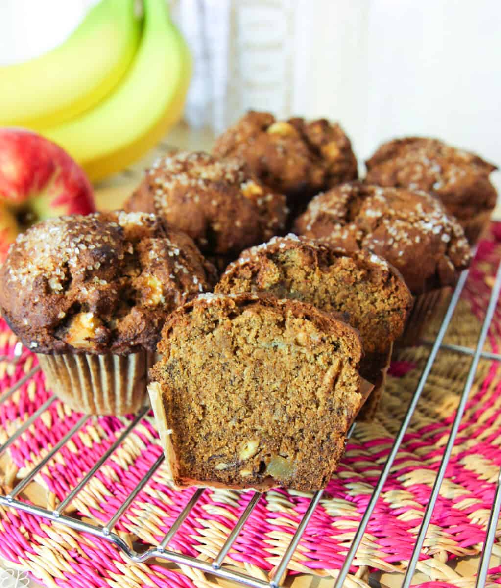 paleo apple banana muffins on cooling rack