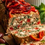 greek meatloaf sliced to serve