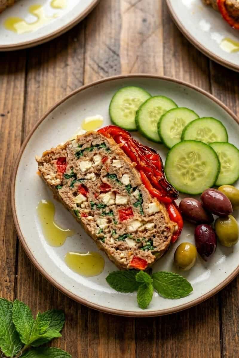 overhead view of Greek meatloaf