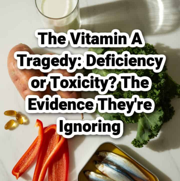vitamin A studies text overlay of the title, with a backdrop of foods high in vitamin A