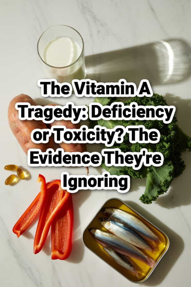 vitamin A studies text overlay of the title, with a backdrop of foods high in vitamin A
