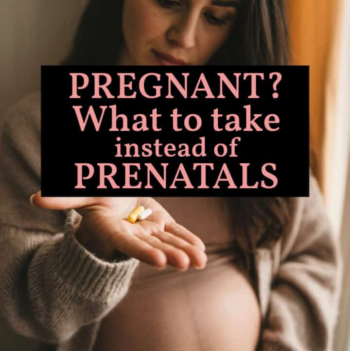 a pregnant woman holding 2 prenatal pills in her palm