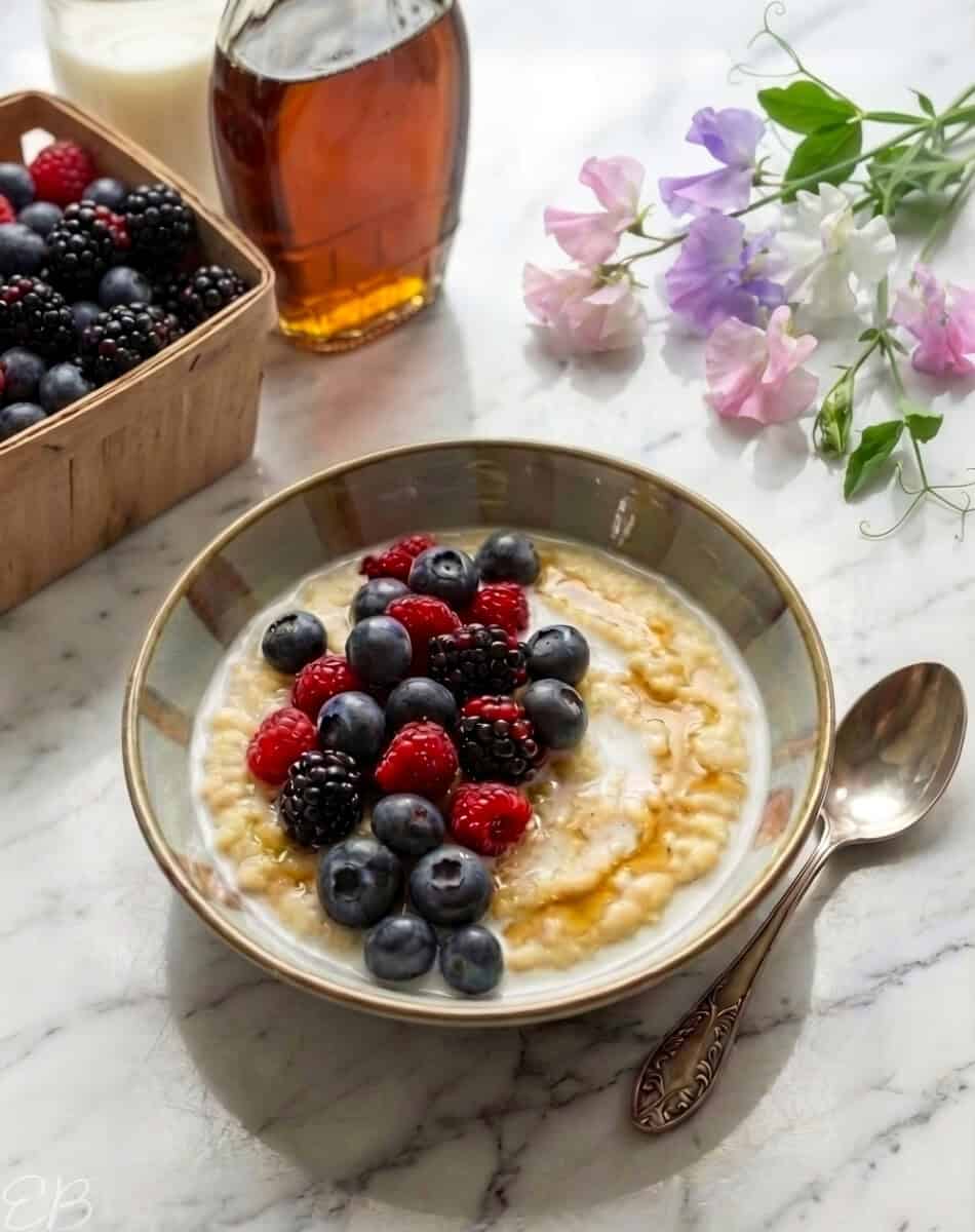 gluten free masa porridge in bowl with toppings